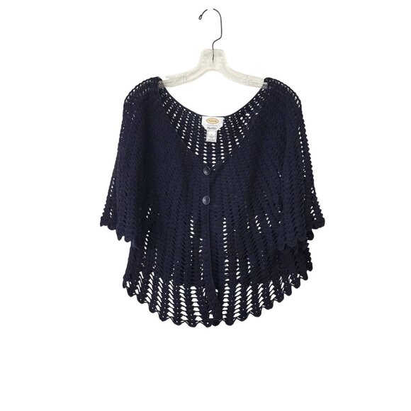 Talbots Crocheted Black Cotton Openwork Sweater Women's Size Large - Picture 4 of 5